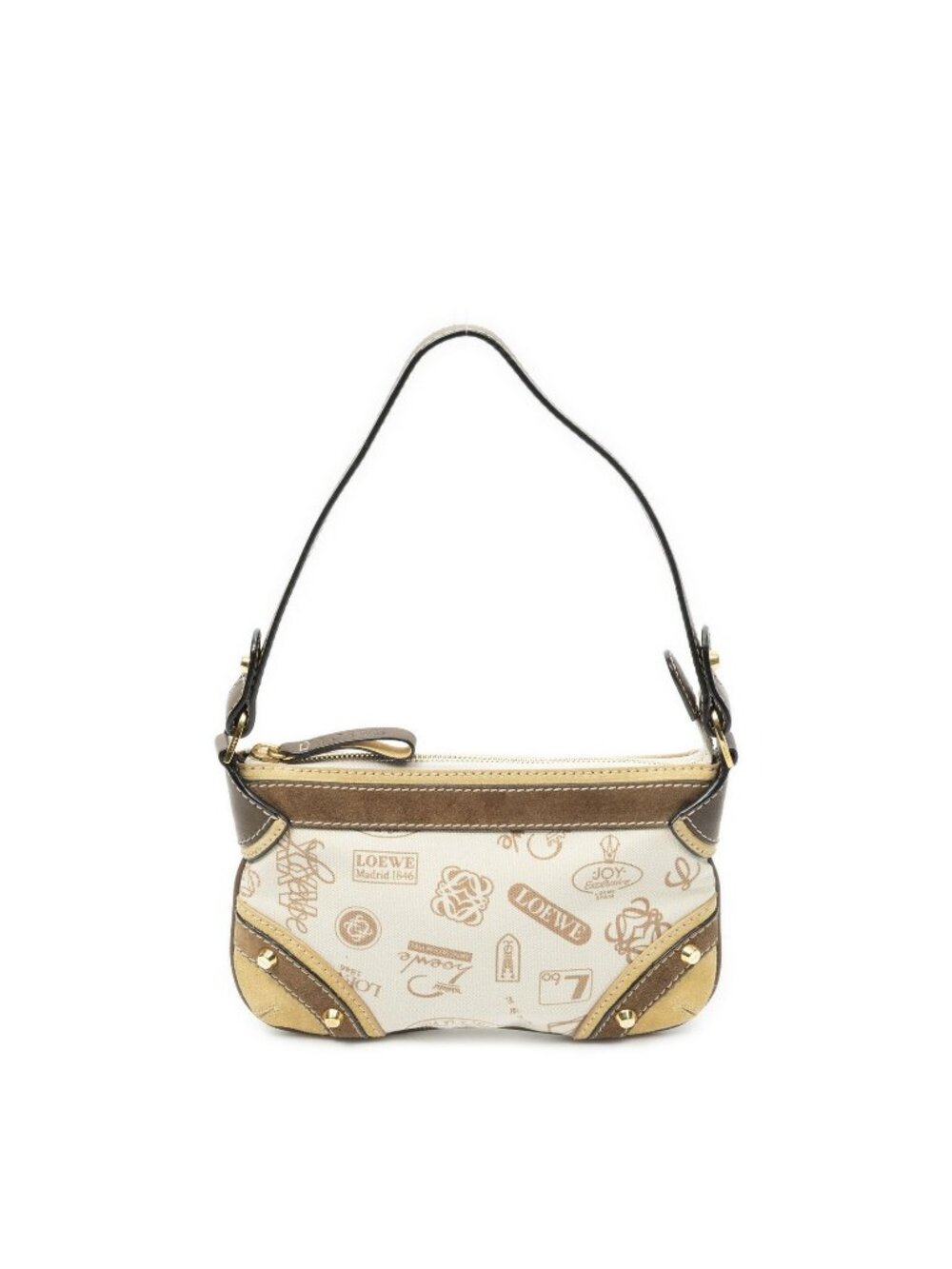 Loewe Zip Pochette Bag Brown Ivory Print Canvas